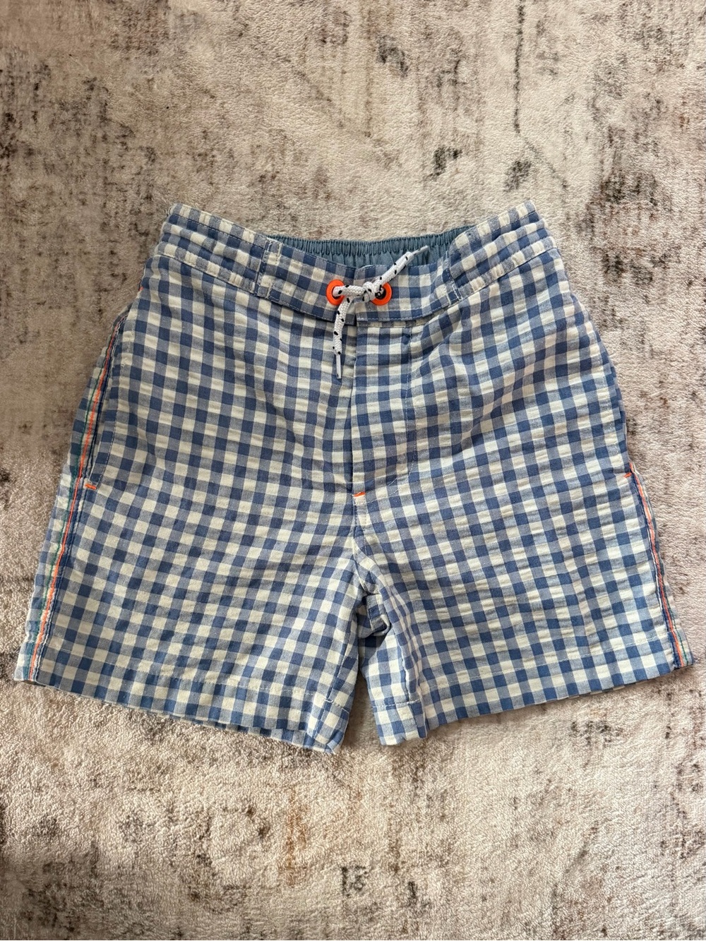 Mini Boden Boys Blue Gingham Swim Trunks Board Shorts 6-7Y 122cm
